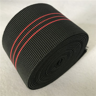 Lebar 7cm Sofa Elastis Anyaman warna hitam 50% -60% Perpanjangan Dengan Garis merah pemasok
